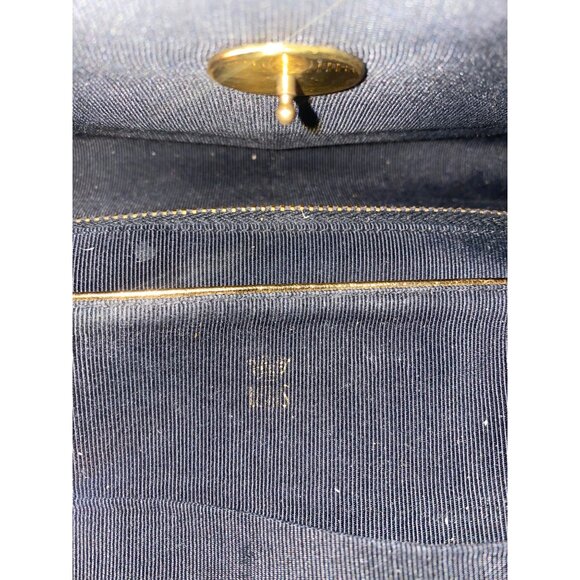 Vintage Black Patent Leather Handbag  Gold Tone Handle Hardware Classic USA - Picture 10 of 16